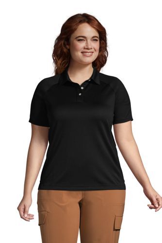 Lands' End Women's Size Short Slv Multi Textured Polo Black