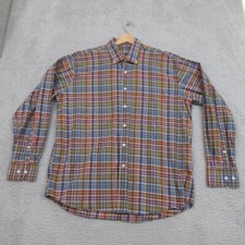Alan Flusser Shirt Men XL Blue Plaid Cotton Button Down Pocket Preppy Casual