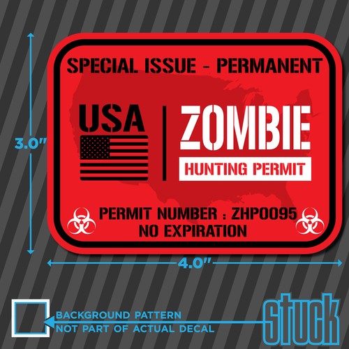 USA Zombie Hunting Permit 4" x 3" vinyl decal sticker hunt horror
