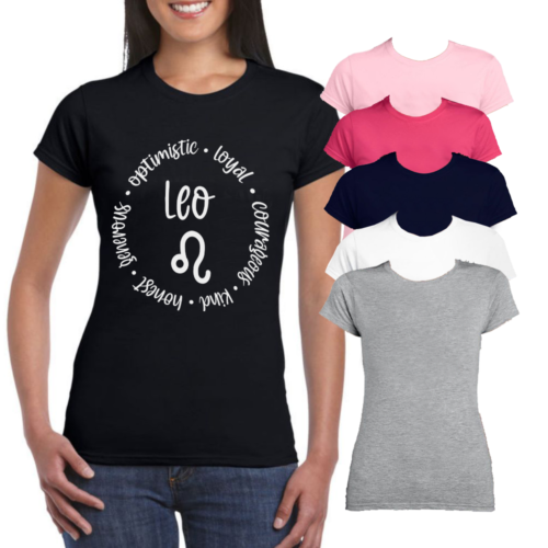 Camiseta Leo Zodiac Traits Horóscopo Astronomía Camiseta Estrella Signo Mujer Damas Prenda para el torso - Imagen 1 de 37