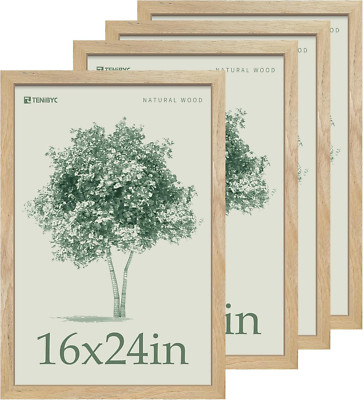 Elegant 16x24 Natural Wood Poster Frame Set - 4 Pack for Wall Gallery