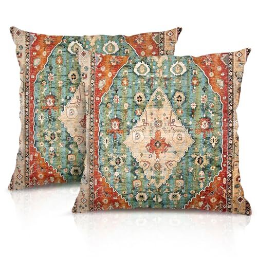 Boho Orange Blue Throw Pillow Covers 20x20 Set of 4 Stylish Accents