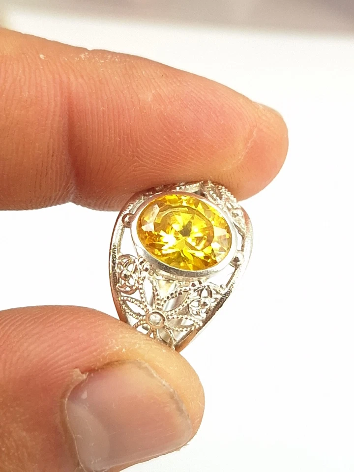 ANELLO DONNA CITRINA NATURALE ARGENTO 925 RODIATO ORO BIANCO 18 KT REGOLABILE  - Immagine 2 di 4