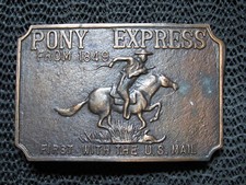 PONY EXPRESS FIRST WITH THE U.S. MAIL COWBOY BELT BUCKLE VINTAGE RARE 1980s 