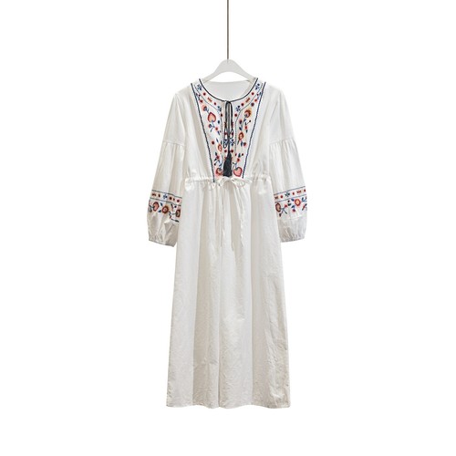 Lady Mexican Ethnic Embroidered Dress Big Swing Boho Maxi Cotton Retro New - Picture 7 of 14