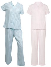 Image of Womens Striped PJs Set Slenderella 100% Cotton Lightweight Button Up Pyjamas