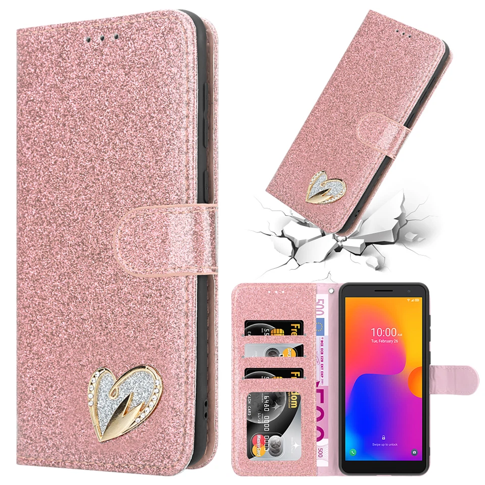 For Alcatel 1B 2022 Phone Case Leather Glitter Flip Wallet Cover for Alcatel 1B - Image 4 of 4
