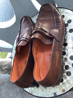 Santoni Mens Door Burnished Leather Penny Loafers | eBay