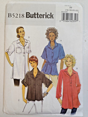 Top Belt Tunic Shirt 14 16 18 Butterick B5218 Sewing Pattern Easy Button V Neck