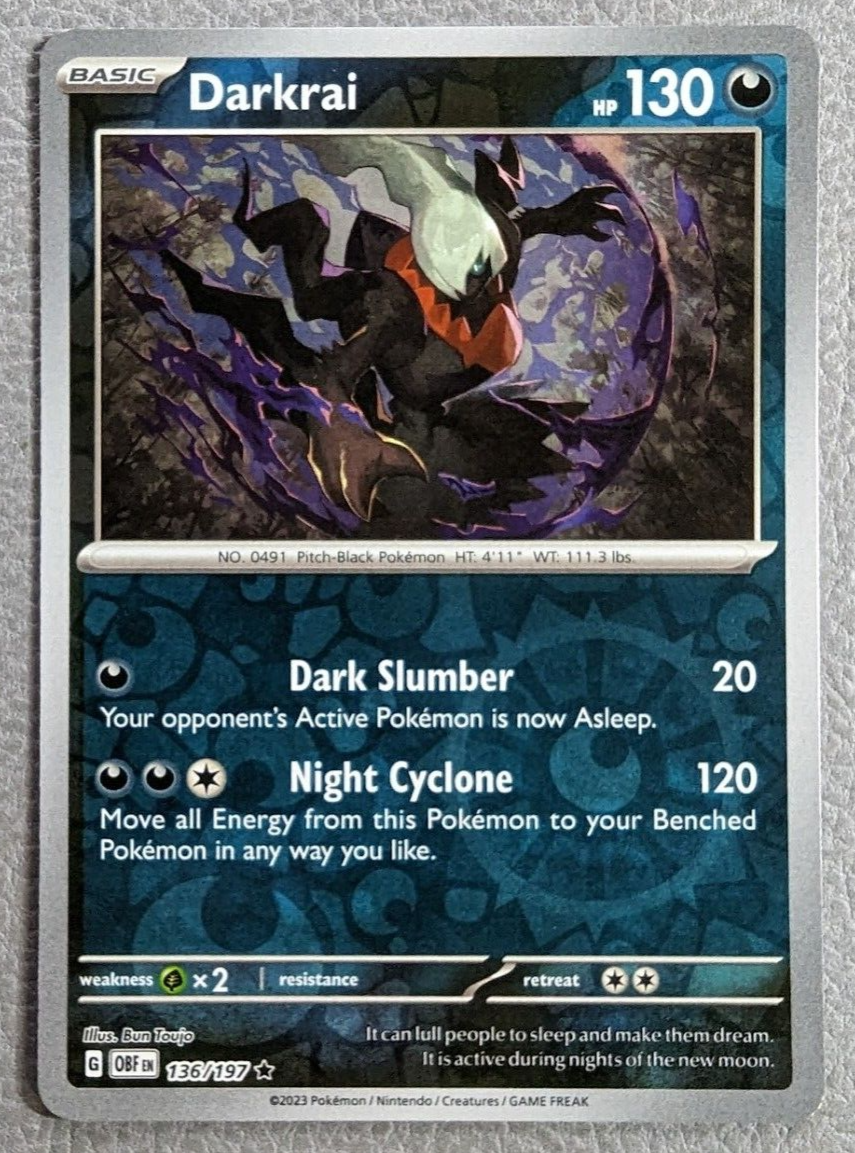 Darkrai Reverse Holo NM OBF 136/197 Obsidian Flames Pokemon Card