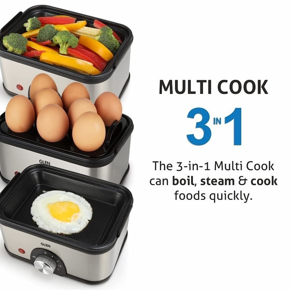 Glen 3 in 1 Electric Multi Cooker Steam, Cook & Egg Boiler with 350