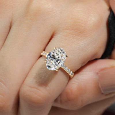 3 Carat Oval Cut Diamond Lab Grown IGI Certified Engagement Ring 14K Yellow Gold