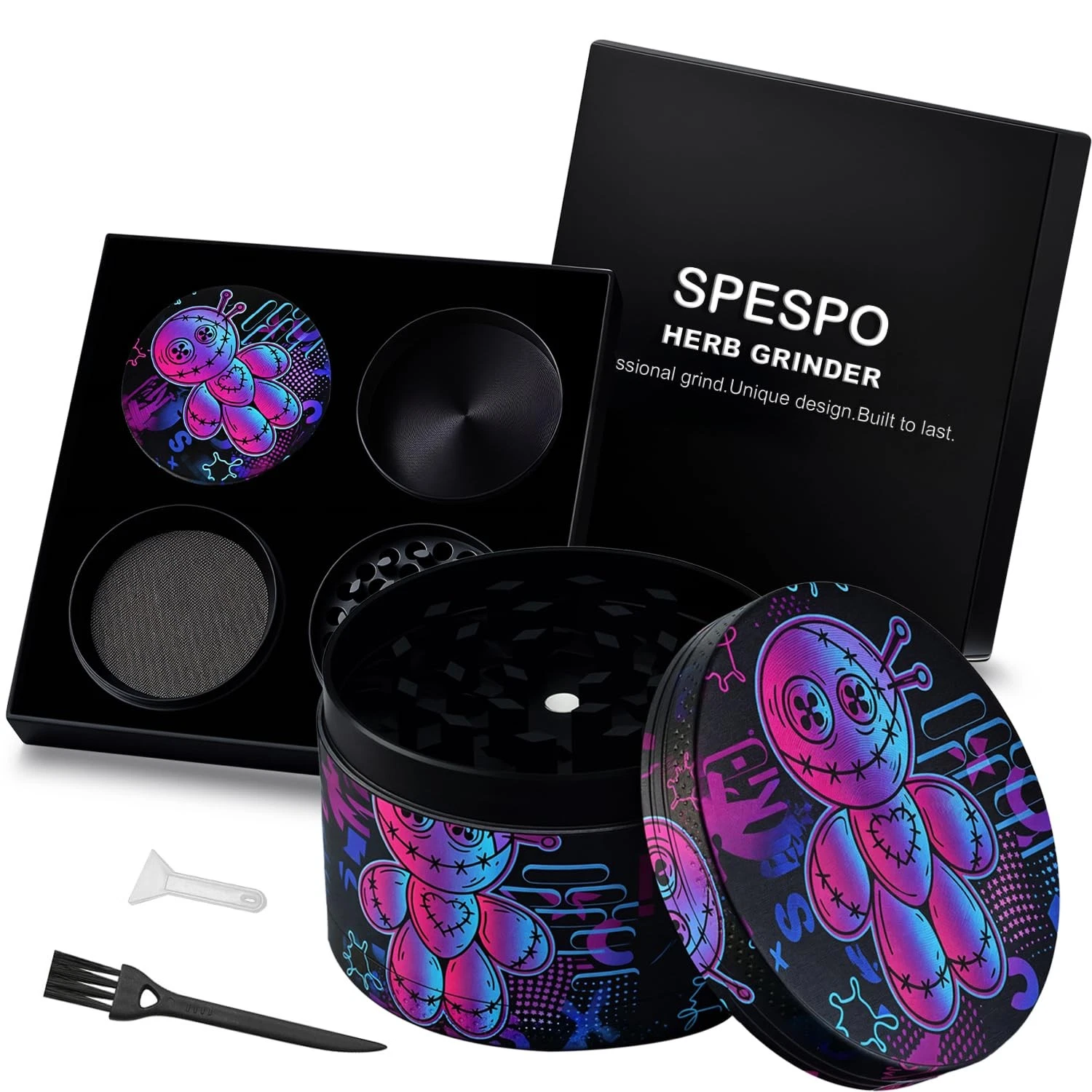 Spespo Herb Grinder, Large Spice Grinder 63mm(2.5 inch),4 Layers Robot Design