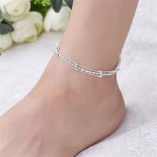 925 Sterling Silver Anklet Women Adjustable Chain Foot Jewelry Beach Gift Boho