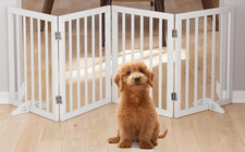 Wooden Dog Gate Freestanding Foldable Pet Gate 4 Panel