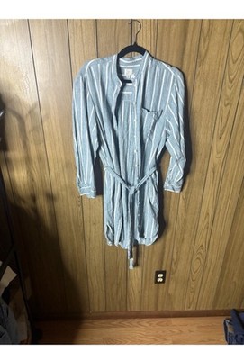 a new day Romper Size S Blue/White Striped Button Front Long Sleeve Belted