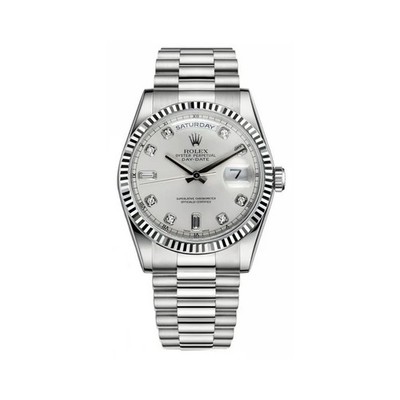 Rolex Day-Date Silver Dial Diamond/Stick Markers Fluted Bezel Day-Date Box
