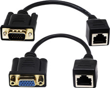 RJ45 to VGA Cable, VGA 15-Pin Port Female Male to RJ45 Female Cat5/6 Ethernet LA
