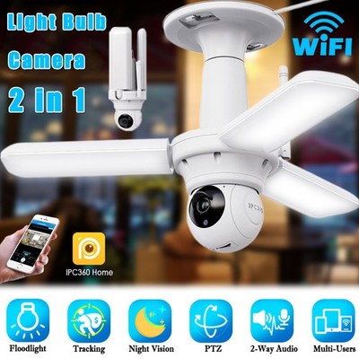 2-IN-1 Smart Lightbulb WI-Fi Security Camera E27 LED Garage Floodlight w/Monitor