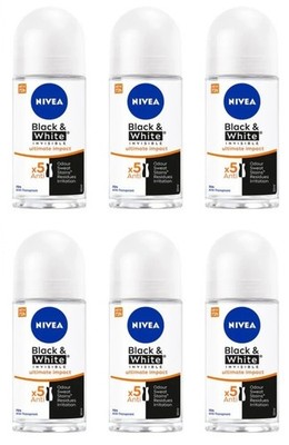 NIVEA 72HBlack & White Invisible Ultimate Impact Women Roll-On Deodorant 50ml 6X