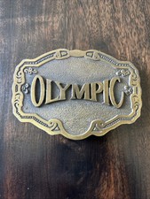 Olympic Brass Belt Buckle Vintage Brand Hit Line USA Excellent Condition