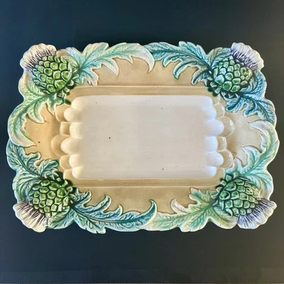 Ancien Plat à Asperges en Barbotine Fives Lille Artichaut French Majolica 36 cm - Photo 1/4