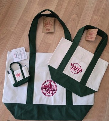 GREEN Trader Joe's Canvas Tote Set of 3 