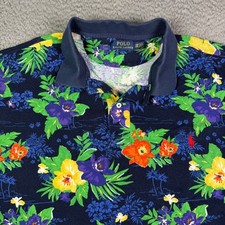 Polo Ralph Lauren Shirt Mens 2XB Blue Floral Colorful Art Pique Mesh Cotton