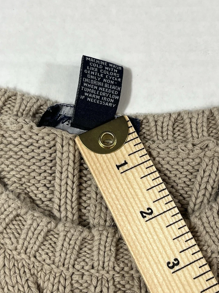 Suéter para mujer Ann Taylor talla L beige tejido con cable cuello redondo 100 % algodón pescador Foto 3 de 4