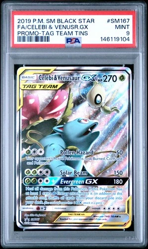 2019 POKEMON SM BLACK STAR PROMO #SM167 FULL ART/CELEBI & VENUSAUR GX PSA 9
