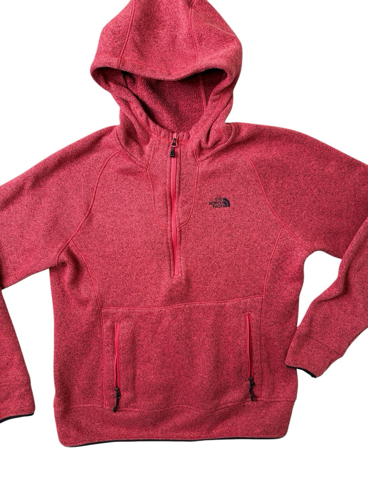 The North Face Womens Hoodie Large 1/2 Zip Pockets Pullover Sweater Fleece Red