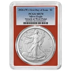 2026 (W) $1 1-oz American Silver Eagle PCGS MS70 FDOI Blue Label Red Frame