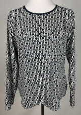 LANDS' END Petite L/S Geo Print Rash Guard/Swim Tee - LP, Black White