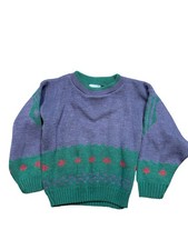 Vintage 90s Kids Sweater USA Purple Green Geometric Knit Acrylic Retro Size 6