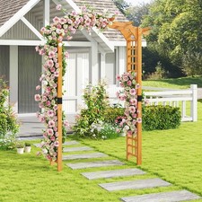 7.5 FT Garden Arch Wooden Arbor Outdoor Wood Trellis for Climbing Plants