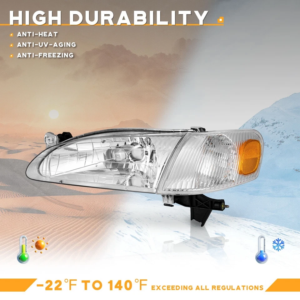 Pair Headlights For 1998-2000 Toyota Corolla Chrome Headlamp Assembly L+R,Used Foto 4 de 4