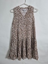 Nine West Womens XS Sleeveless Tiered Leopard Print Mini Pullover Swing Dress