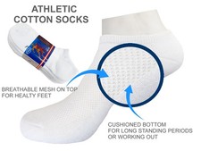 SOFT COTTON SOCKS LOW ANKLE WHITE SOCKS CUSHIONED SOCKS SIZE 10-13 ANTIFATIGUE