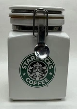 STARBUCKS White Air Lock Coffee Canister Ceramic Jar Container 6.25"