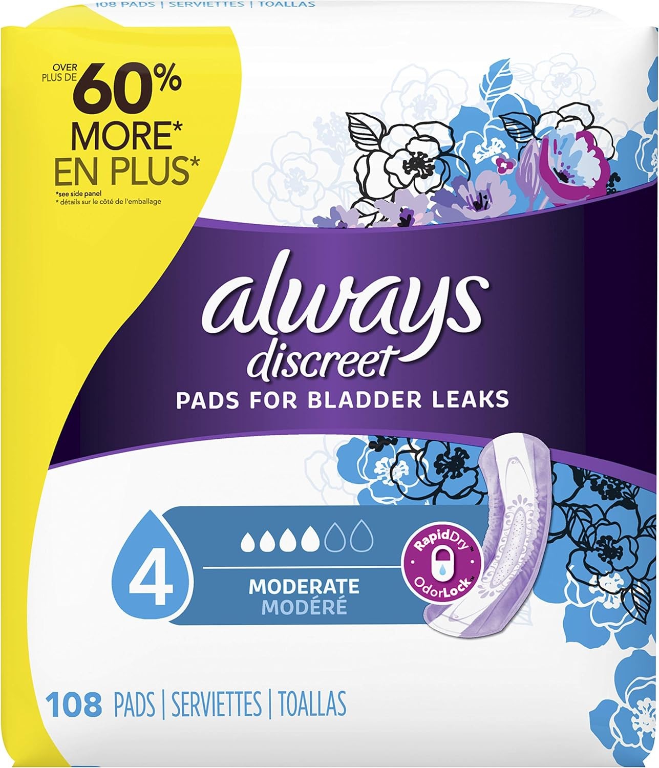 Всегда незаметные прокладки от недержания, Размер 4, Умеренная обычная длина, 108 прокладок