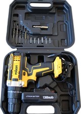 Rolson Cordless Drill Yellow Black 1300mah Lithium Battery Charger Case Bits