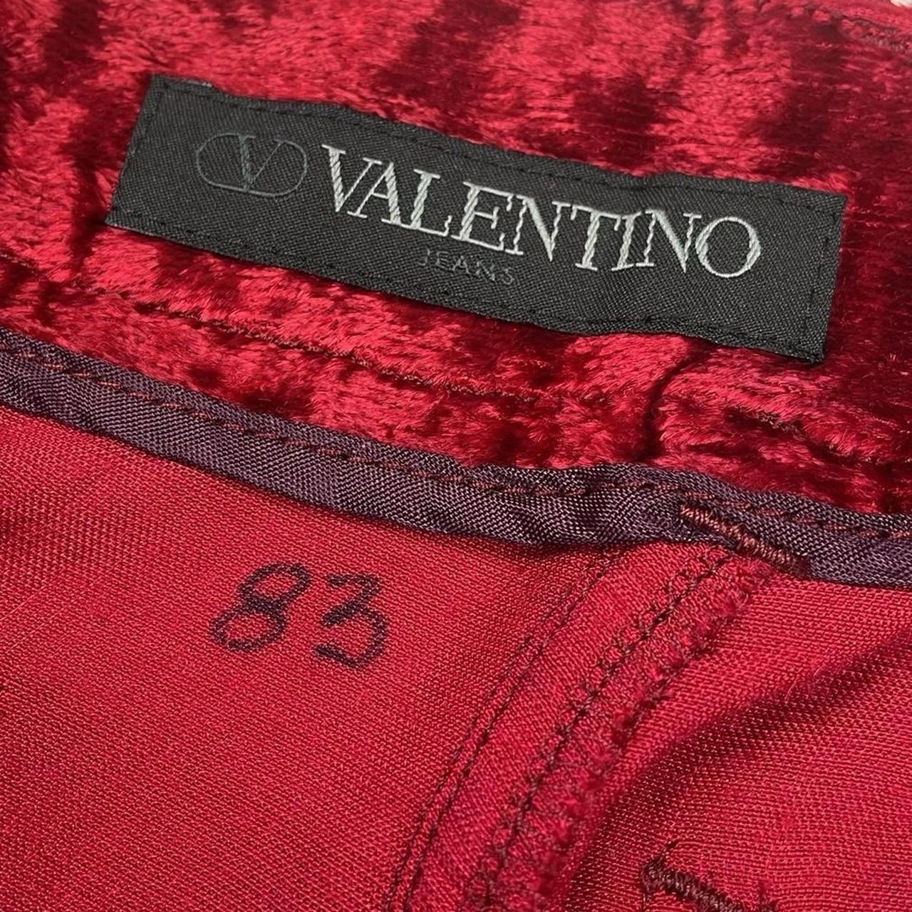 Vintage Valentino Jeans Red Velvet Trousers High Waisted Y2K Pattern Fade 28W