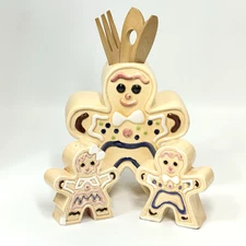 Vintage Artmark Gingerbread Boy Girl Salt Pepper Utensil Holder Christmas Decor