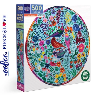 eeBoo VIER VÖGEL 500-teiliges rundes Puzzleteil & Liebe Super Deluxe PZFBRD