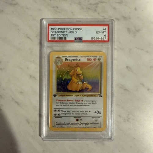 1999 Pokemon Fossil Dragonite - Holo 1st Edition #4 PSA 6