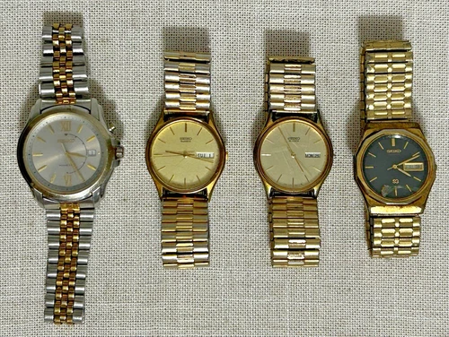 Vintage Seiko Men’s Watch Lot (4) Quartz & Seiko Kinetic – Parts Repair Day Date