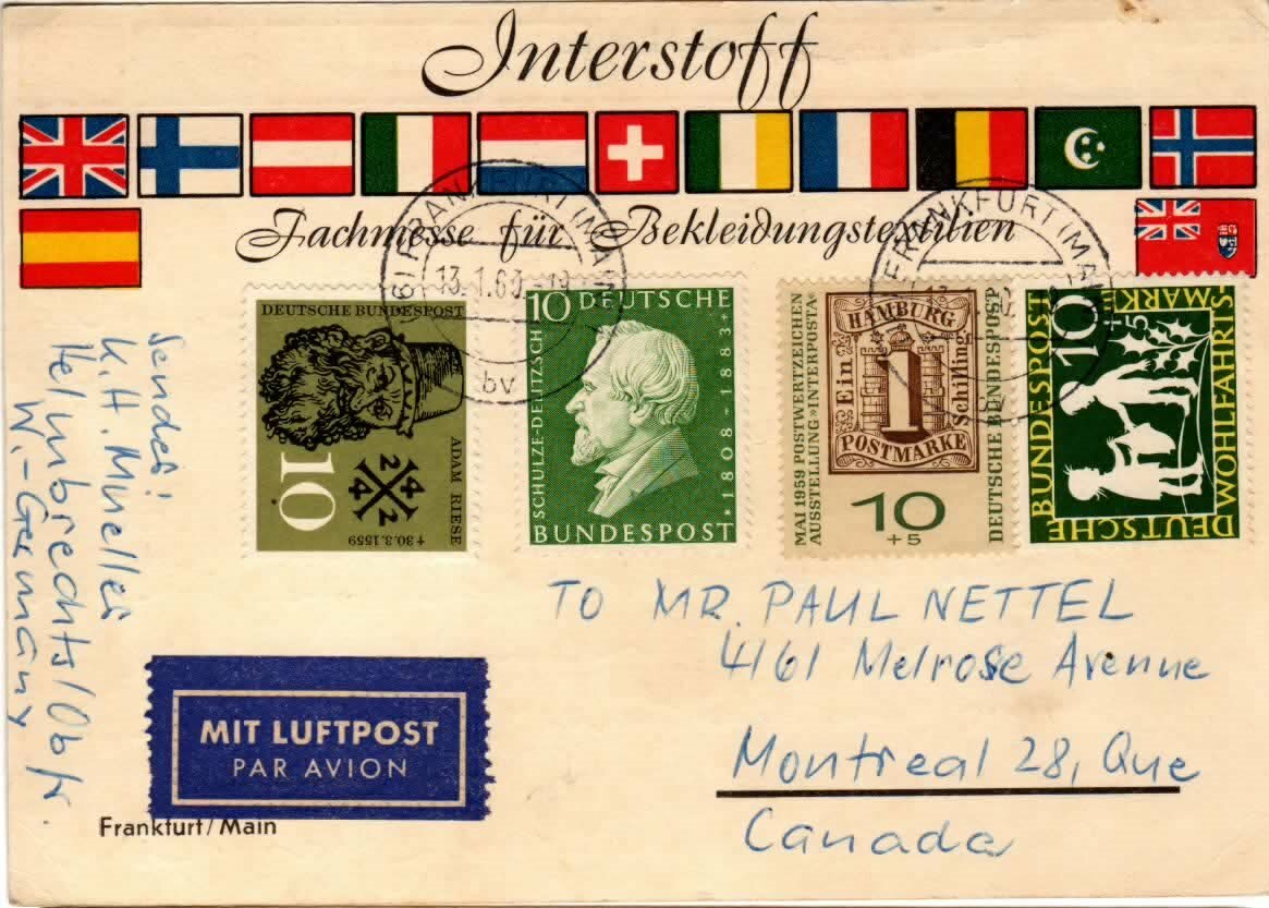 German 789, 799, B366 & B369 on Post Card cancel Jan. 13