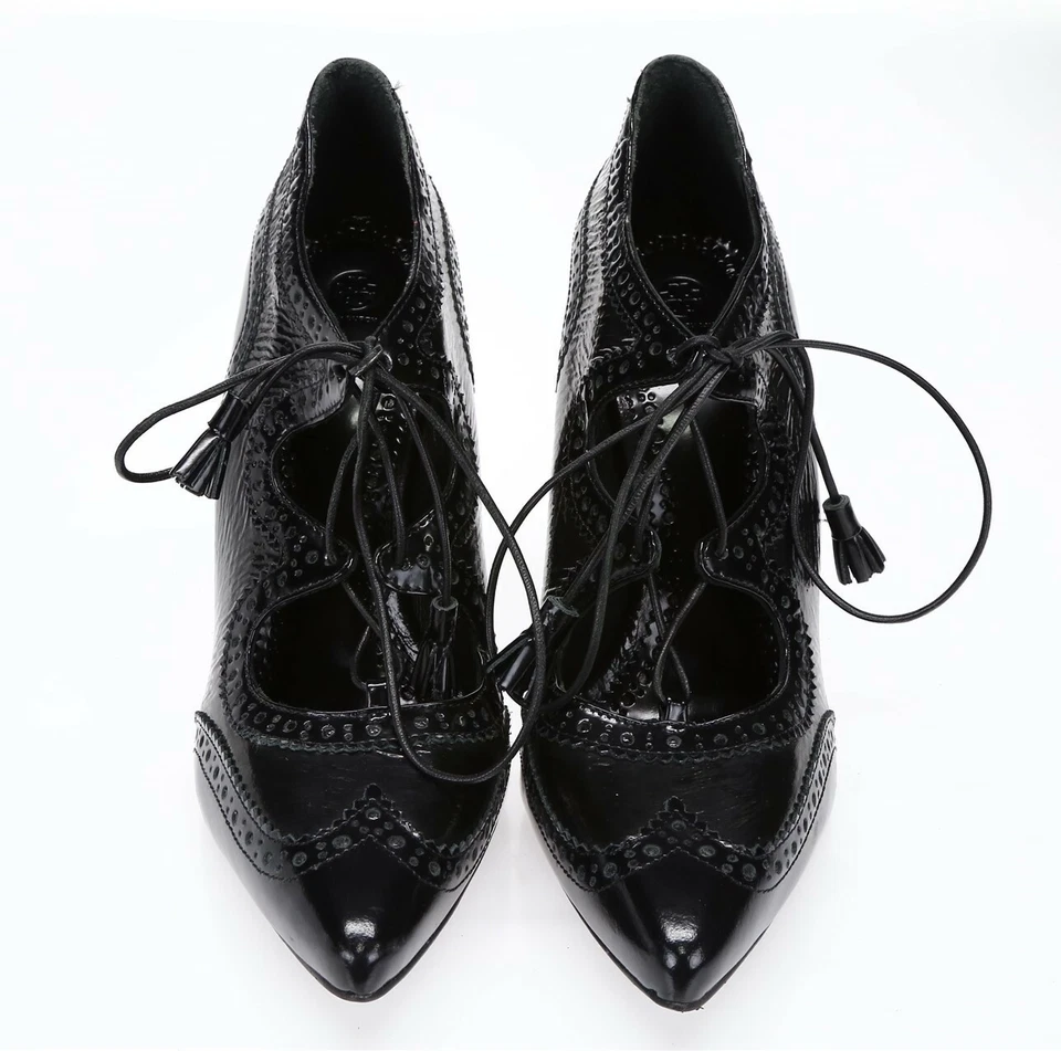 Tory Burch Landers 女式黑色皮革尖头踝靴 10.5 M 码 — 第 3/4 张图片