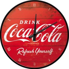 Coca Cola Refresh Nostalgie Wanduhr Glas 31 cm Wall Clock Neu