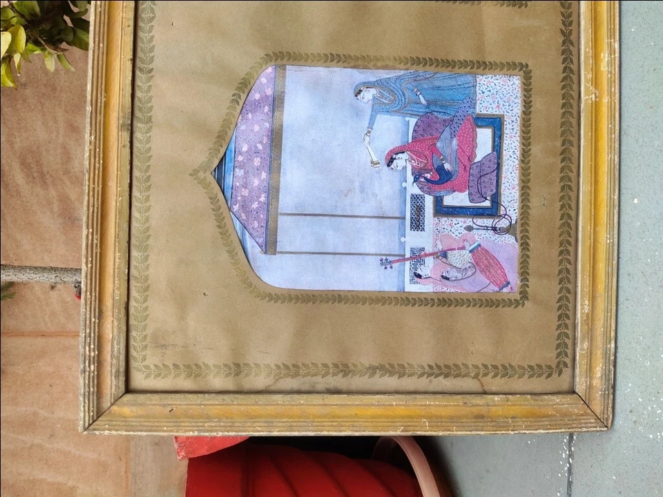 Impresión ilustración miniatura vintage del rey indio con su reina enmarcada 19 x 12" Foto 3 de 4